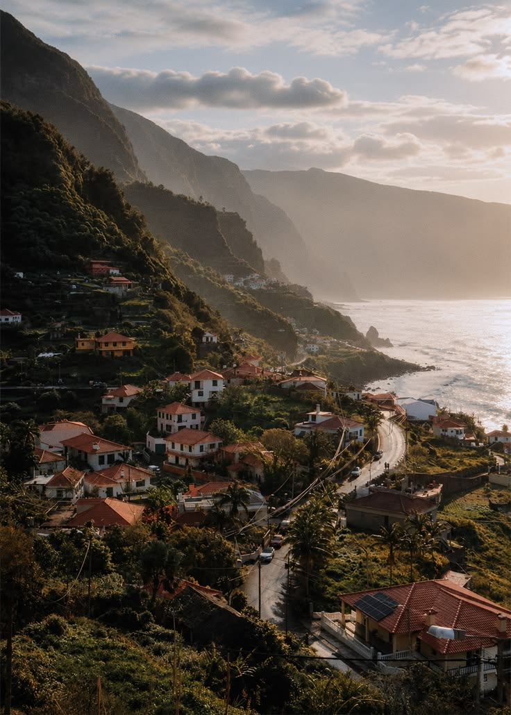 Village on Madeira's north coast at golden hour