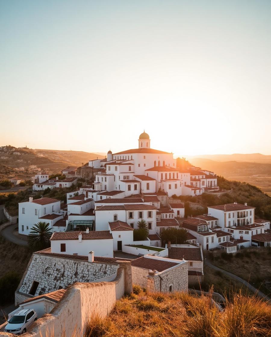 Hilltop village in Portugal at golden hour